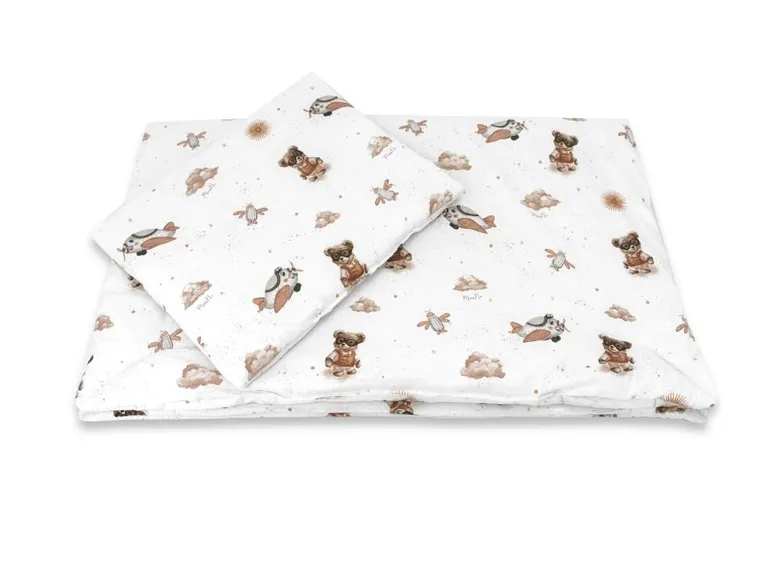 MimiNu, Misie, 2-częściowy komplet pościeli z wypełnieniem, beż, 100-75 cm