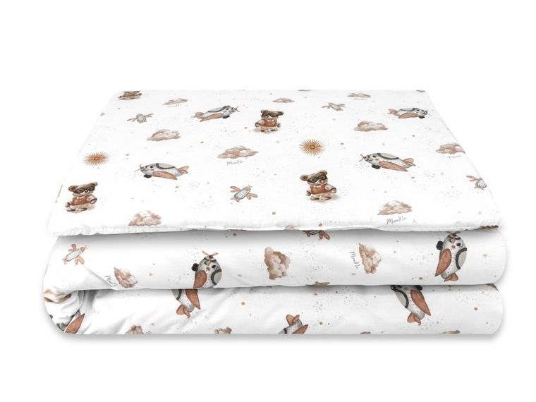 MimiNu, Misie, 2-częściowy komplet pościeli z wypełnieniem, beż, 120-90 cm