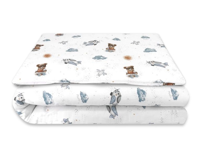 MimiNu, Misie, 2-częściowy komplet pościeli z wypełnieniem, błękit, 120-90 cm