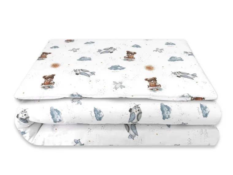 MimiNu, Misie, 2-częściowy komplet pościeli z wypełnieniem, błękit, 135-100 cm