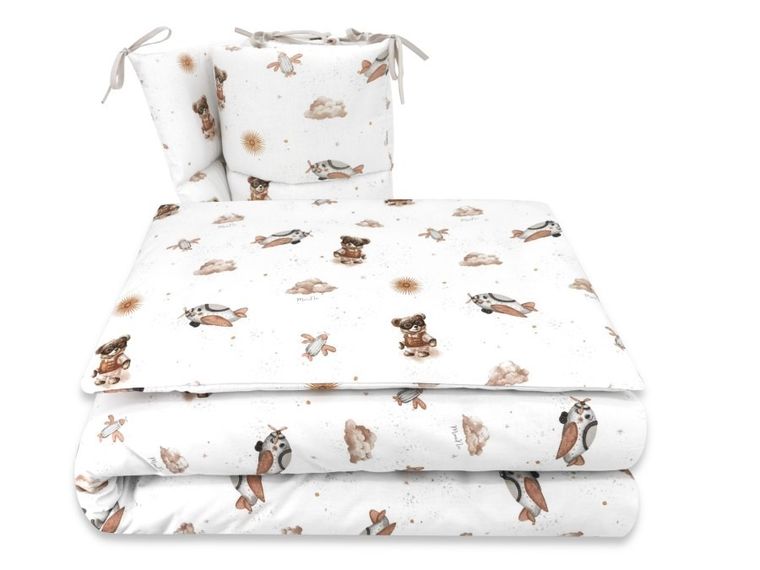 MimiNu, Misie, 3-częściowy komplet pościeli, beż, 135-100 cm