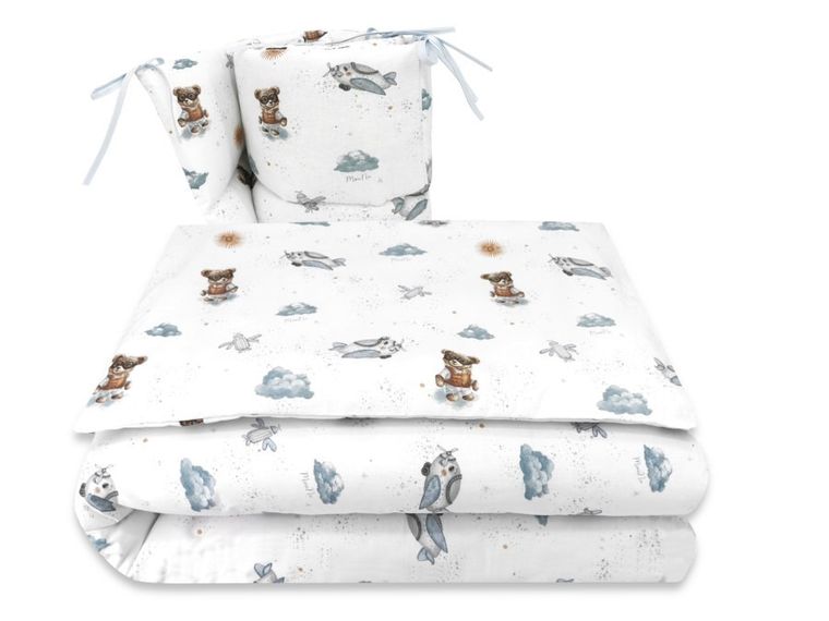 MimiNu, Misie, 3-częściowy komplet pościeli, błękit, 135-100 cm