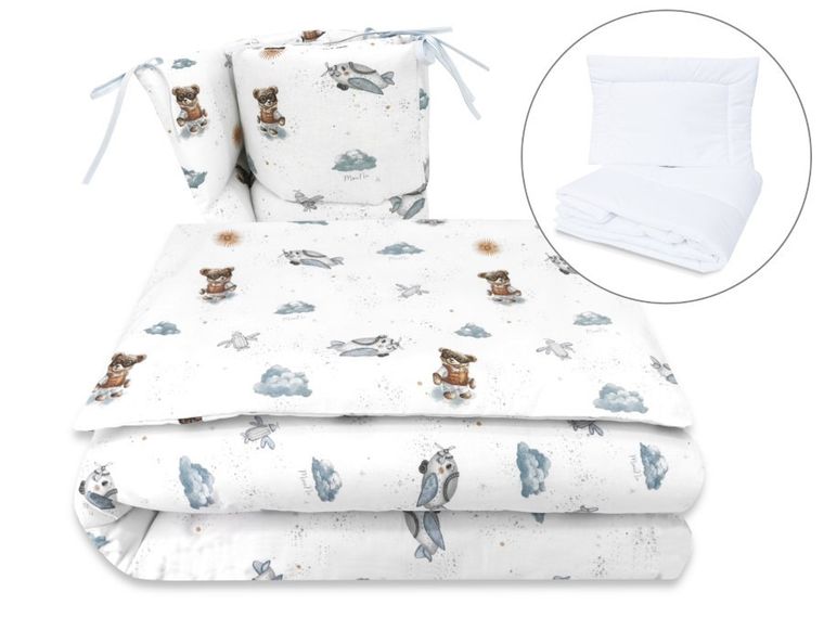 MimiNu, Misie, 5-częściowy komplet pościeli, błękit, 120-90 cm