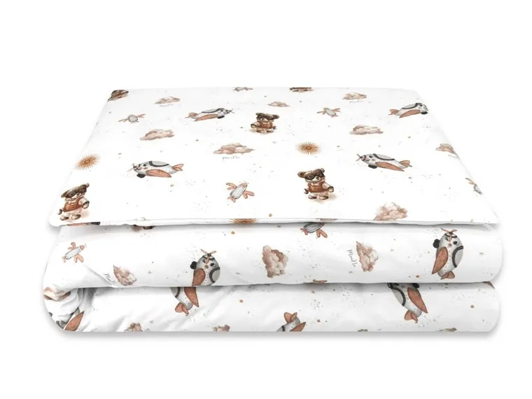 MimiNu, Misie, komplet pościeli 2-częściowej, bawełna, beż, 120-90 cm