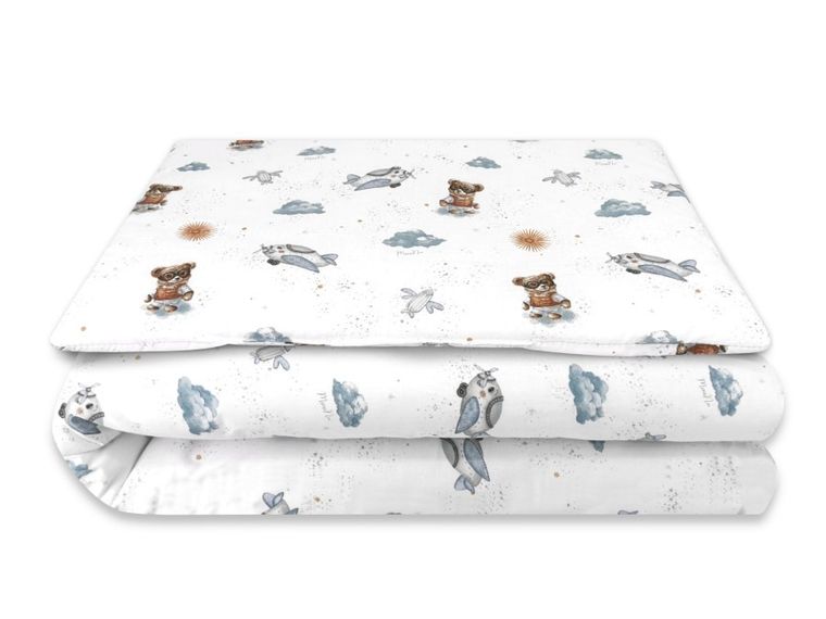 MimiNu, Misie, komplet pościeli 2-częściowej, bawełna, błękit, 120-90 cm