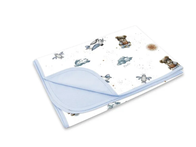 MimiNu, Misie, lekki kocyk dziecięcy, jersey, błękit, 75-100 cm