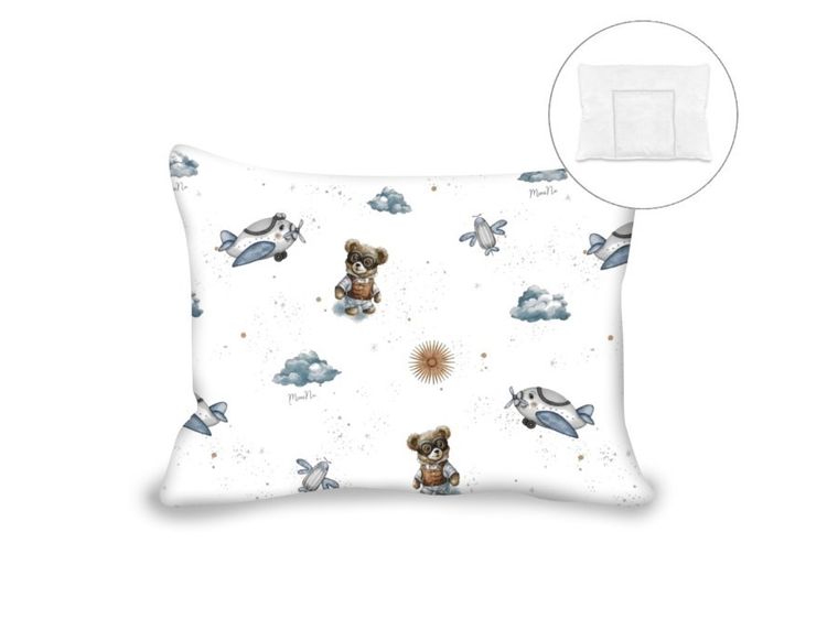 MimiNu, Misie, poduszka z poszewką, błękit, 30-40 cm