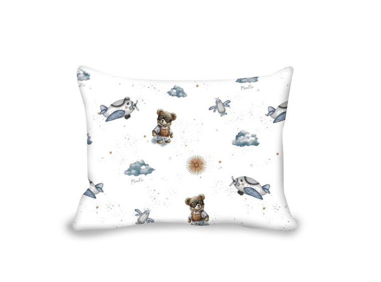 MimiNu, Misie, poszewka bawełniana, błękit, 40-30 cm