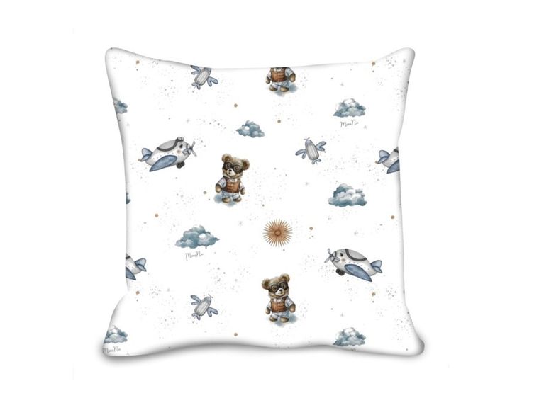 MimiNu, Misie, poszewka bawełniana, błękit, 40-40 cm