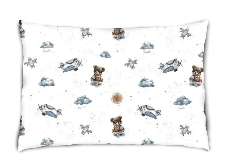 MimiNu, Misie, poszewka bawełniana, błękit, 60-40 cm
