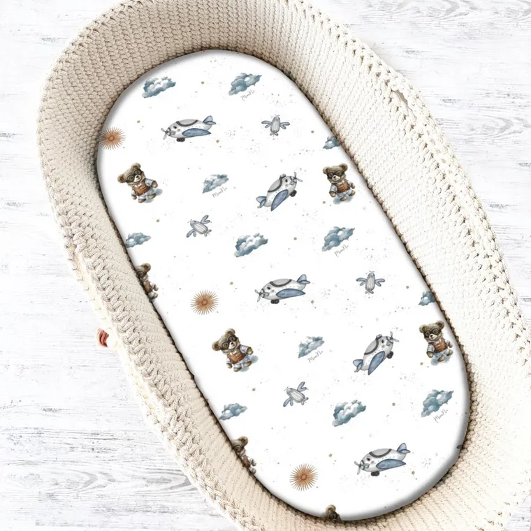 MimiNu, Misie, prześcieradło do gondoli/kosza Mojżesza, błękit, 35-80 cm