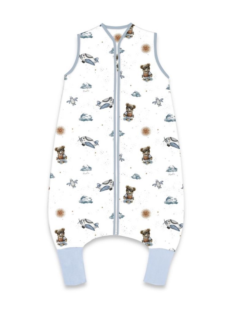 MimiNu, Misie, śpiworek do spania z nogawkami, błękit, letni, TOG 0.5, rozmiar M, 2-6 l