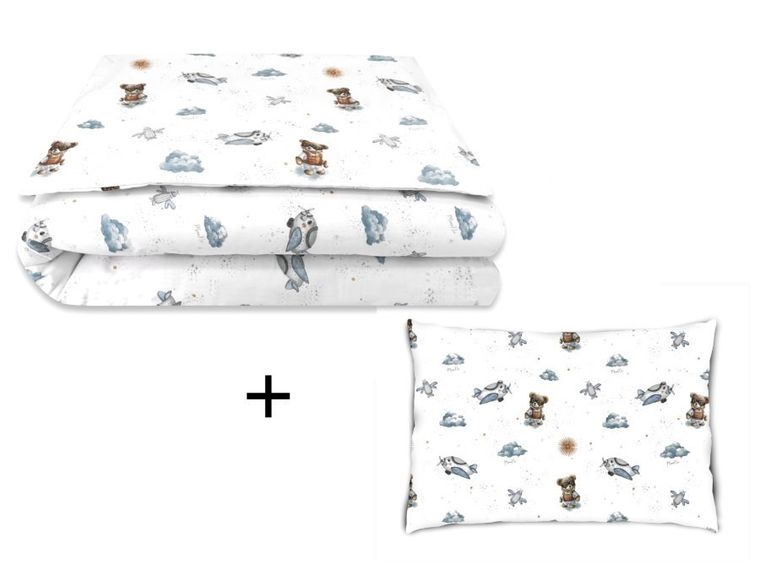 MimiNu, Misie, Trio, 3-częściowy komplet pościeli, błękit, 135-100 cm
