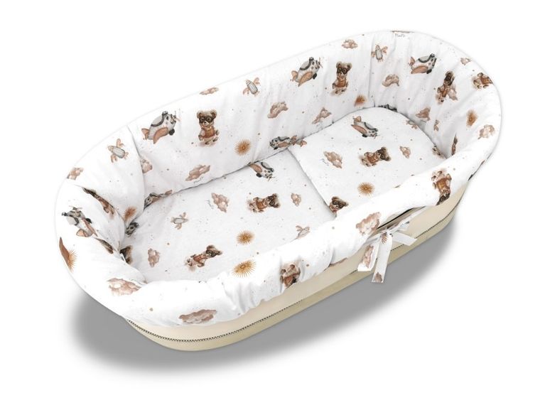 MimiNu, Misie, zestaw do gondoli/kosza Mojżesza: ochraniacz, poduszka, materac, beż