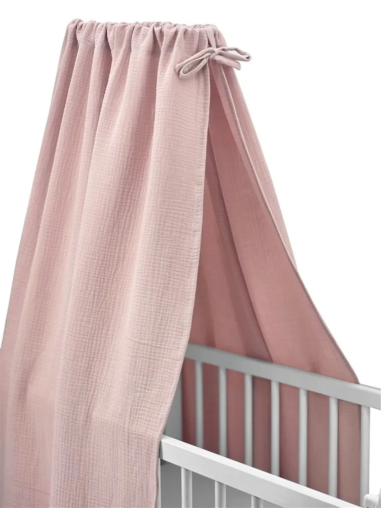 MimiNu, Muślin Premium, baldachim do łóżeczka, pudrowy róż, 220-145 cm