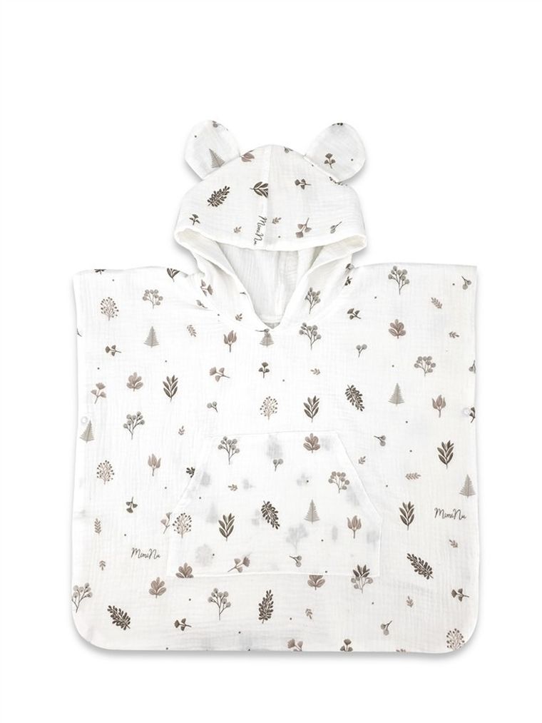 MimiNu, muślinowe ponczo plażowe, szybkoschnące, listki beż, 4-7 l