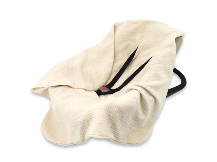 MimiNu, muślinowy otulacz, kocyk do nosidełka, fotelika kubełkowego, ciepły beż, 75-75 cm