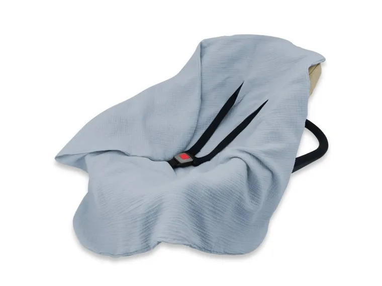MimiNu, muślinowy otulacz, kocyk do nosidełka, fotelika kubełkowego, jeans, 75-75 cm