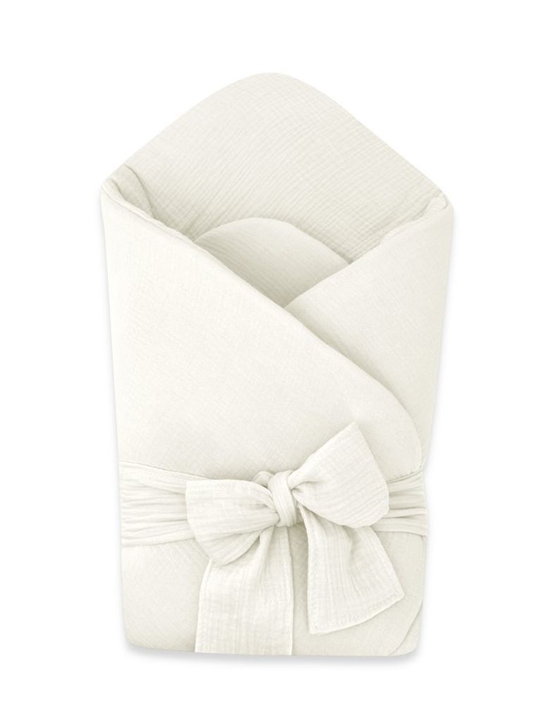 MimiNu, muślinowy rożek niemowlęcy, z kokardą, śmietanka