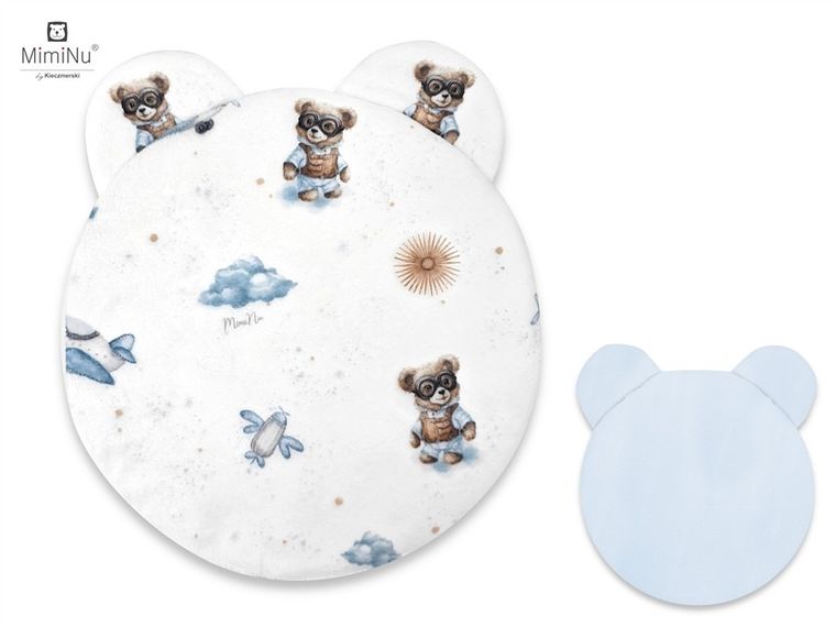 MimiNu, NewMinky, Teddy, poduszeczka płaska, misie błękit + baby blue, 30 cm
