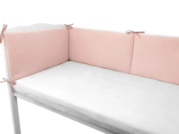 MimiNu, ochraniacz do łóżeczka, muślin, pudrowy róż, 180-30 cm
