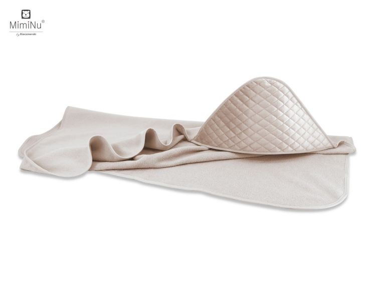 MimiNu, okrycie kąpielowe, termofrotte, velvet pikowany, beż, róż, 100-100 cm