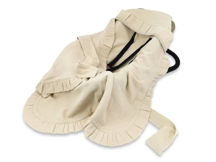 MimiNu, otulacz do wózka, fotelika samochodowego, 90-90 cm, falbanka, muślin, ciepły beż, TOG 0.5-1.0