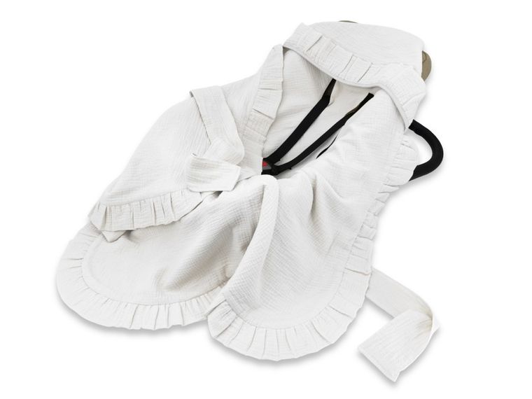 MimiNu, otulacz do wózka, fotelika samochodowego, 90-90 cm, falbanka, muślin, śmietanka, TOG 0.5-1.0