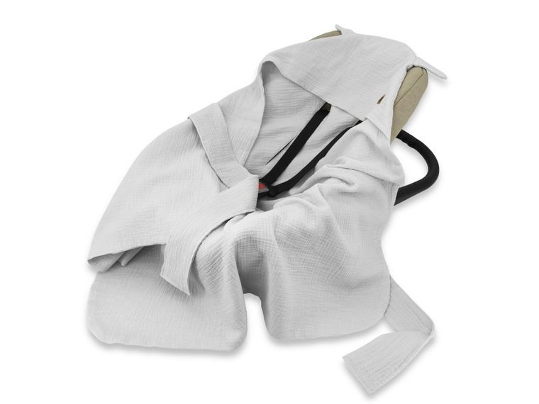 MimiNu, otulacz do wózka, fotelika samochodowego, 90-90 cm, uszka, muślin, szary, TOG 0.5-1.0