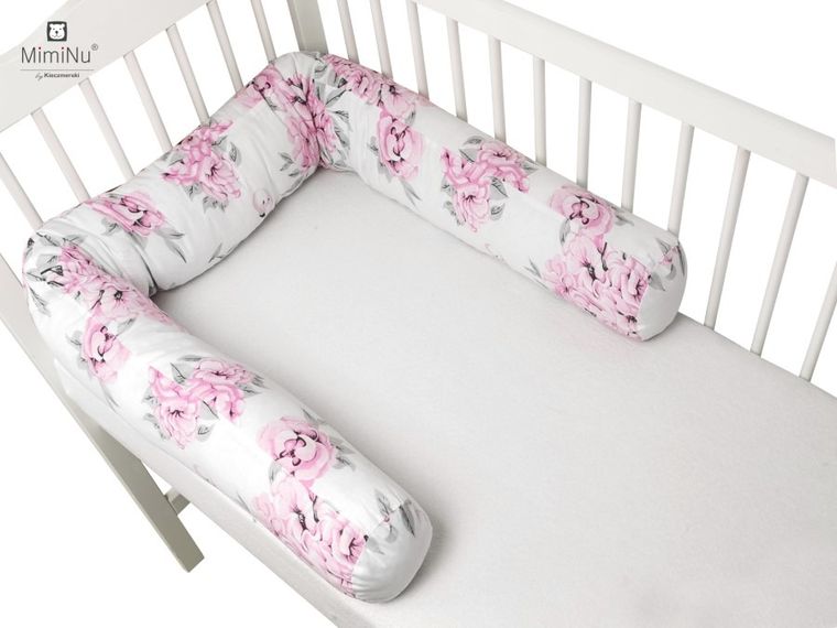 MimiNu, Peonie, ochraniacz do łóżeczka, wałek, róż