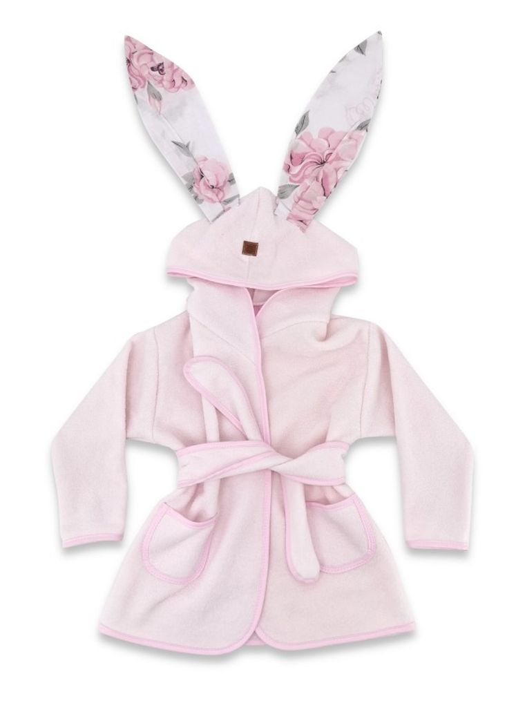 MimiNu, Peonie, szlafroczek z uszami, termofrotte, róż, rozmiar 98 cm