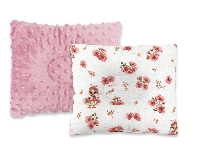 MimiNu, Petite, Kaczuszki, profilowana poduszka bawełniana, minky, pudrowy róż