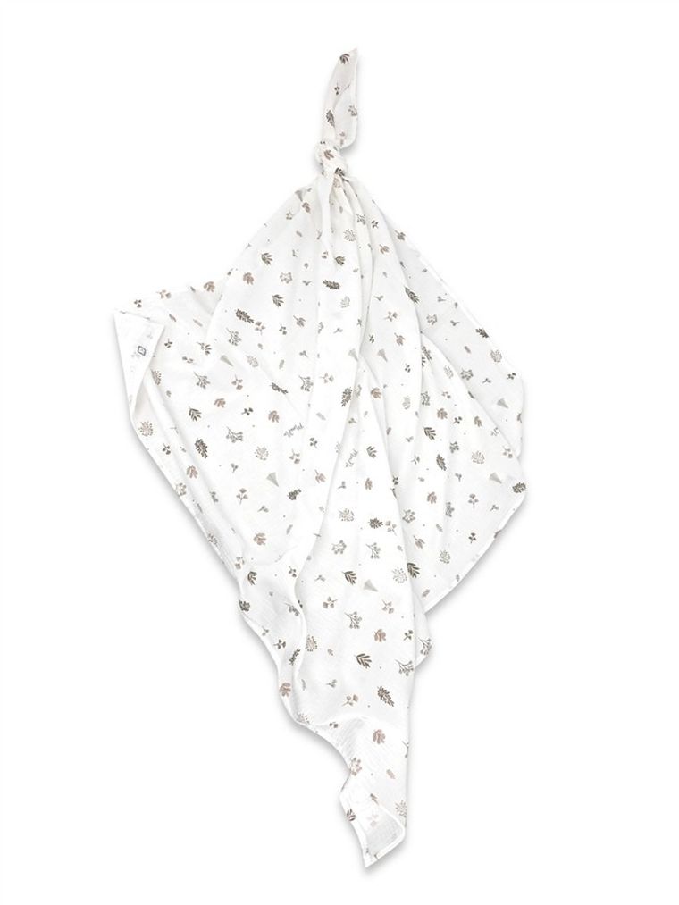 MimiNu, pielucha muślinowa, otulacz, listki beż, 120-120 cm