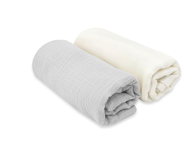 MimiNu, pieluszka muślinowa, szara + śmietanka, 75-75 cm, 2 szt.