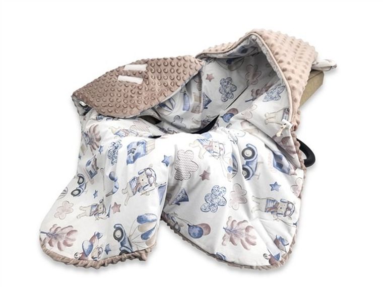 MimiNu, Piloci błękit, otulak, śpiworek ocieplany do fotelika, bawełna+minky, 90-90 cm