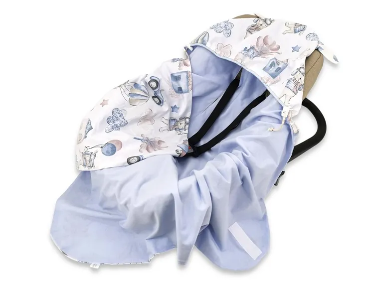 MimiNu, Piloci, otulak, śpiworek do fotelika z kapturkiem, bawełna, TOG 0.5-1, błękit, 90-90 cm