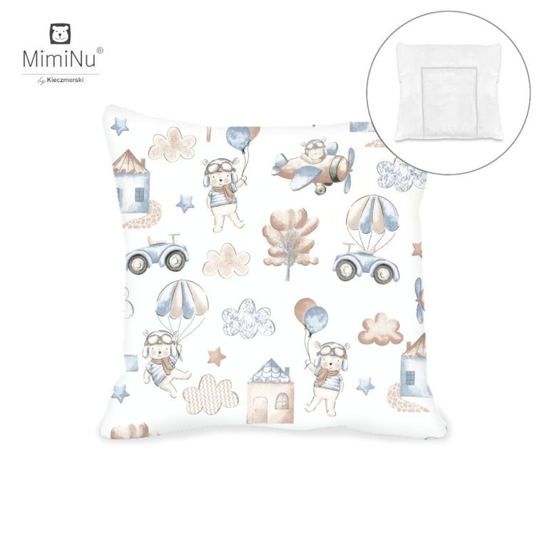 MimiNu, Piloci, poduszka z poszewką, błękit, 40-40 cm