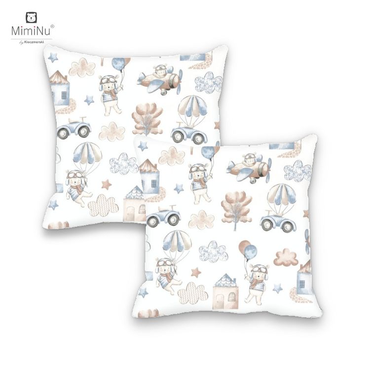 MimiNu, Piloci, poszewka bawełniana, 40-40 cm, błękit, 2 szt.