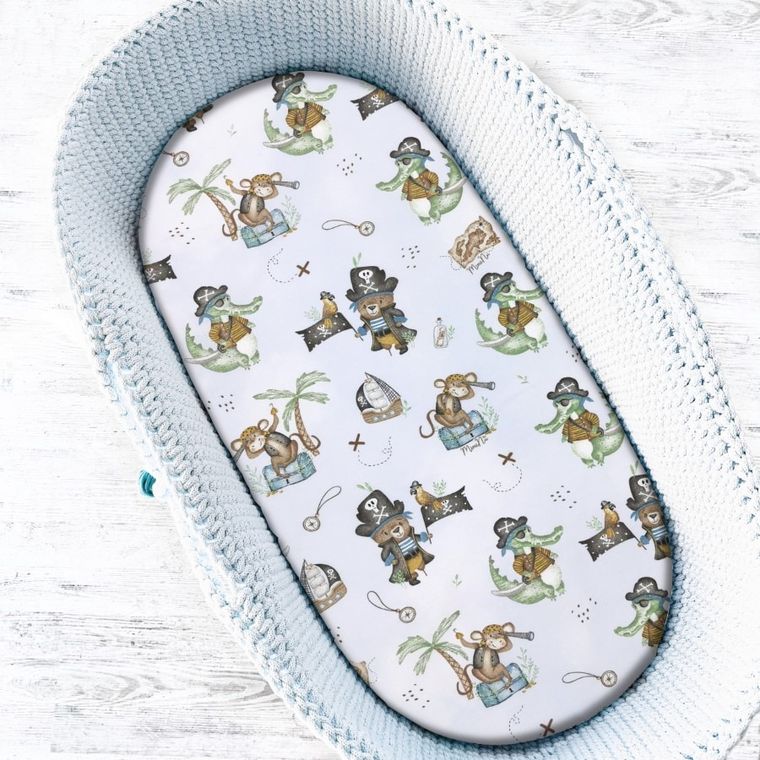 MimiNu, Piraci, prześcieradło do kołyski, błękit, 40-90 cm