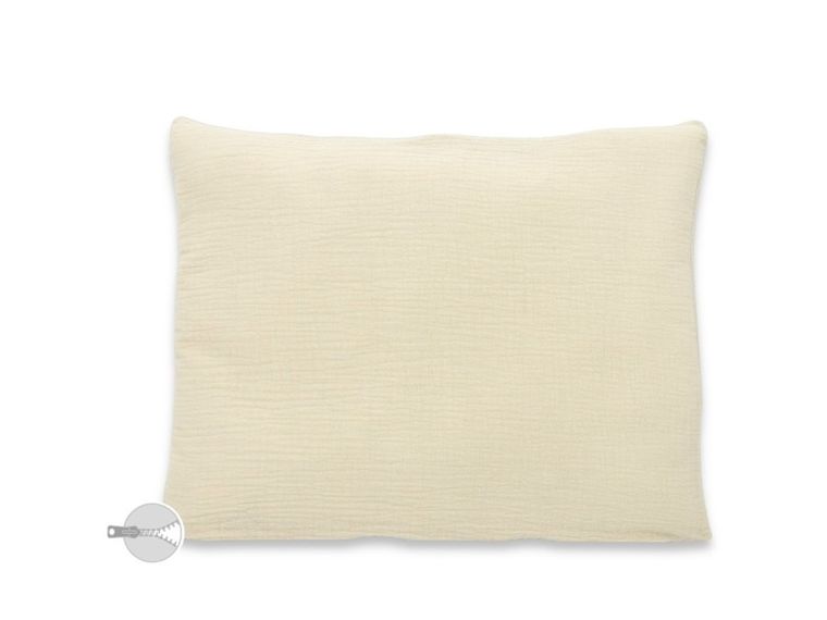 MimiNu, poduszka z poszewką na suwak, muślin, ciepły beż, 40-30 cm