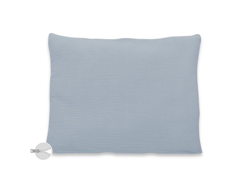 MimiNu, poduszka z poszewką na suwak, muślin, jeans, 40-30 cm