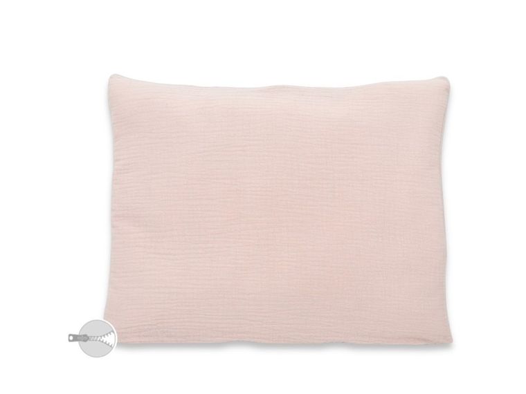 MimiNu, poduszka z poszewką na suwak, muślin, pudrowy róż, 40-30 cm