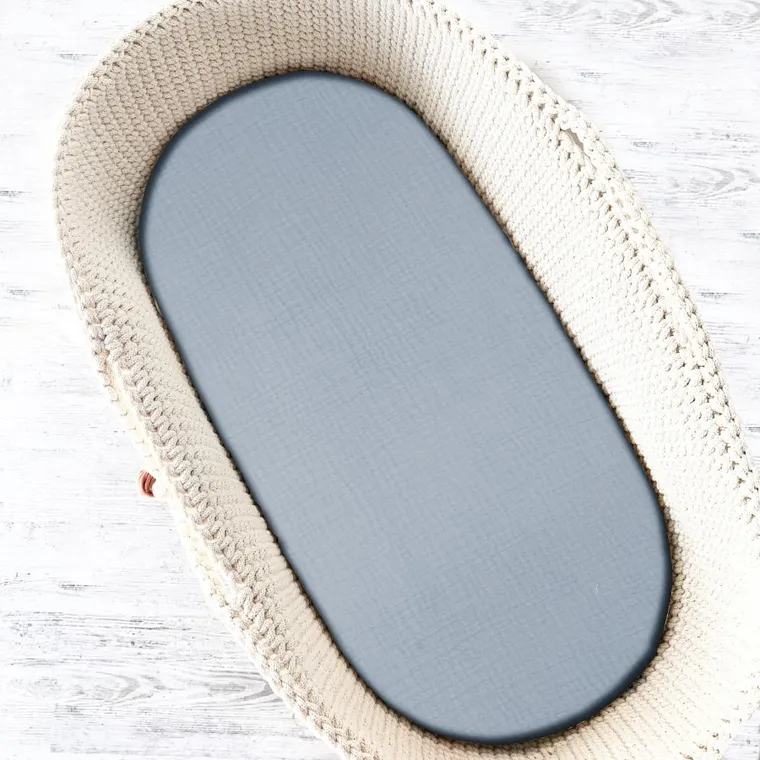 MimiNu, prześcieradełko do gondoli, kołyski Mojżesza, muślin, jeans, 35-80 cm