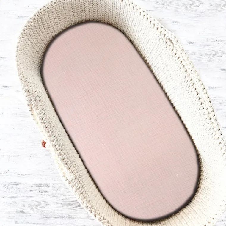 MimiNu, prześcieradełko do gondoli, kołyski Mojżesza, muślin, pudrowy róż, 35-80 cm