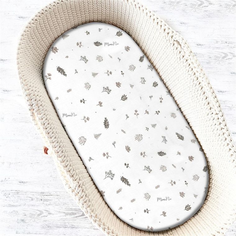 MimiNu, prześcieradło do gondoli, kołyski Mojżesza, muślin, listki beż, 35-80 cm