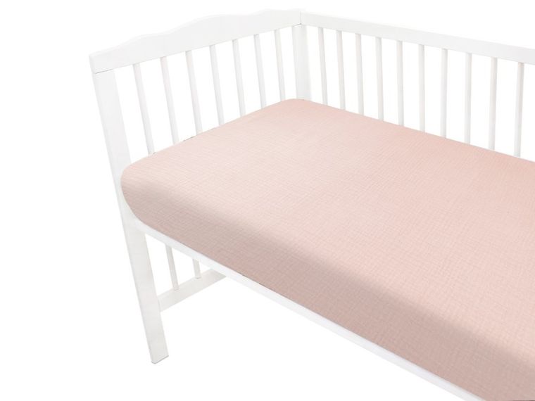 MimiNu, prześcieradło do łóżeczka, muślin, pudrowy róż, 140-70 cm