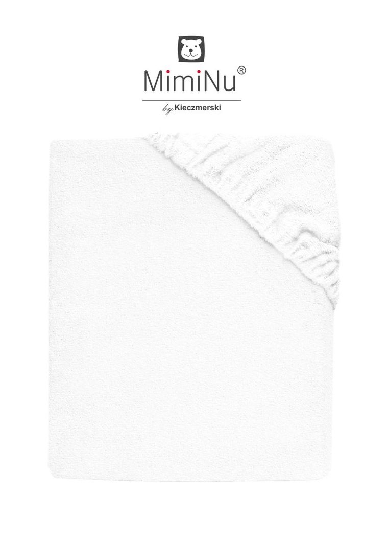 MimiNu, prześcieradło frotte z gumką do wózka, białe, 35-80 cm