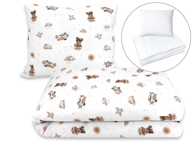 MimiNu, Quattro, Misie, 2-częściowy komplet pościeli z wypełnieniem, beż, 100-160 cm