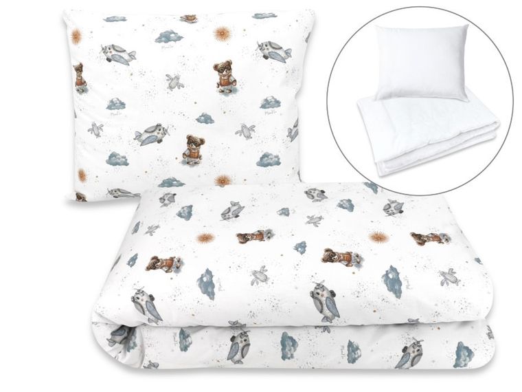 MimiNu, Quattro, Misie, 2-częściowy komplet pościeli z wypełnieniem, błękit, 100-160 cm