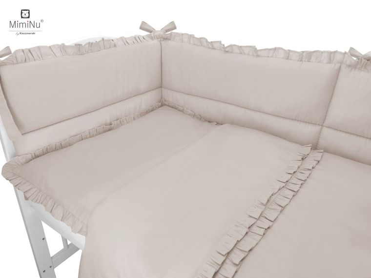 MimiNu, Royal, 3-częściowy komplet pościeli bawełnianej z falbanką, beż, 100-135 cm